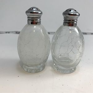 Vintage Crackle Glass Salt and Pepper Silver Top